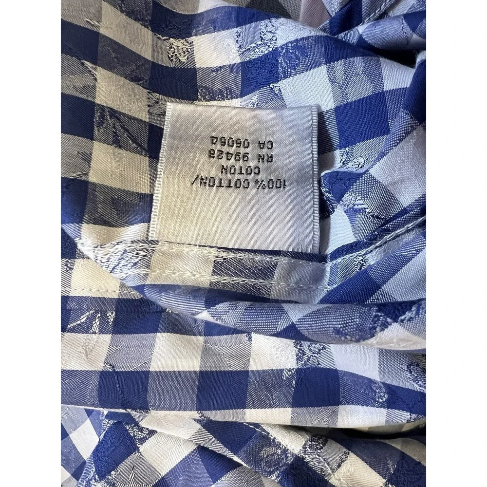Bugatchi NeMens Medium Shaped Fit Blue / White‎ Plaid Long Sleeve Shirt Light